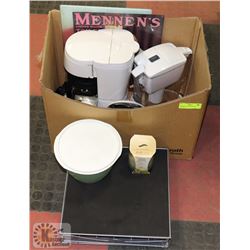 BOX OF ASSORTED KITCHEN SUPPLIES.