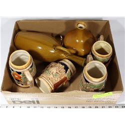 LOT OF 4 COLLECTOR BEER STEINS AND VASES