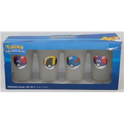 SET OF 4 NEW POKÉMON THEMED 16OZ DRINKING GLASSES.