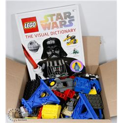 BOX WITH OVER 100 PCS OF MISC LEGO W/BOOK