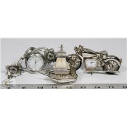 LOT OF 3 MINI COLLECTIBLE DESK CLOCKS
