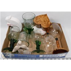 FLAT OF ASSORTED COLLECTIBLES INCL BLOWN GLASS