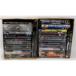 2 BOXES OF ASSORTED DVDS.
