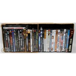 2 BOXES OF ASSORTED DVDS.