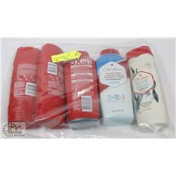 5 BOTTLES OF ASSORTED OLD SPICE BODY WASH.