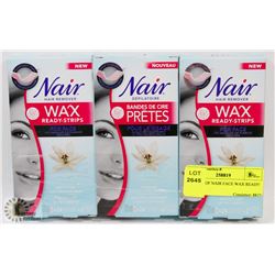 3 PACKS OF NAIR FACE WAX READY STRIPS.