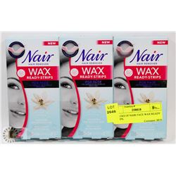 3 PACKS OF NAIR FACE WAX READY STRIPS.