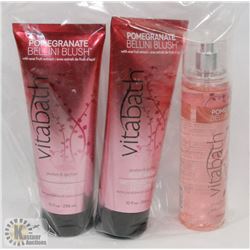 BAG OF VITABATH POMEGRANATE BELLINI BODY WASH AND