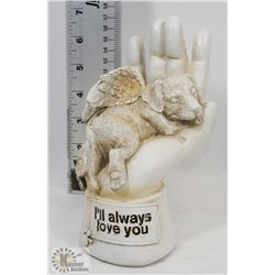 NEW MEMORIAL DOG IN HAND "I WILL ALWAYS LOVE
