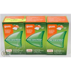 LOT OF 3 NICORETTE GUM FRESH FRUIT 105 PIECES PER