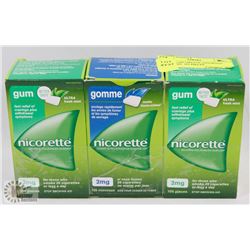 LOT OF 3 NICORETTE ASSORTED FLAVOURS. 105 PIECES
