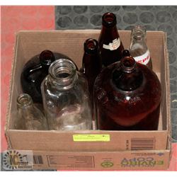 BOX OF ANTIQUE BOTTLES.
