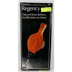 REGENCY OAK AND BRASS BELLOWS.