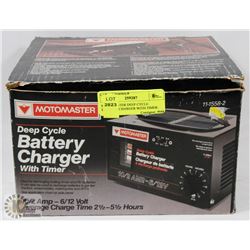 MOTOMASTER DEEP CYCLE BATTERY CHARGER WITH TIMER.