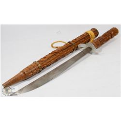 VINTAGE SHORT SWORD/LONG KNIFE WITH CARVED WOOD