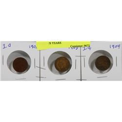 LOT OF 3 USA INDIAN HEAD PENNIES VARIOUS YEARS