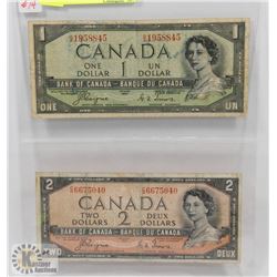 1954 DEVILS FACE $1 AND $2 BILLS