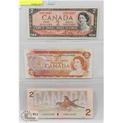 CANADA 1954-74-86 $2 BILLS