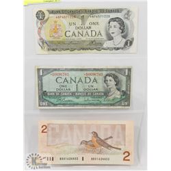 LOT OF 3 CANADA $1 AND$2 BILLS