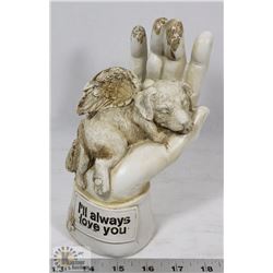 NEW MEMORIAL DOG IN HAND "I WILL ALWAYS LOVE