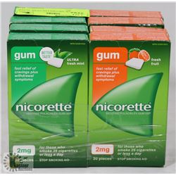 8 PACKS OF NICORETTE GUM, 30 PER PACK. 2MG.