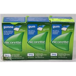 LOT OF 3 NICORETTE GUM EXTREME CHILL MINT, 105