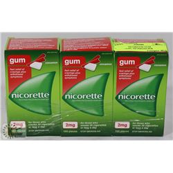 LOT OF 3 NICORETTE GUM CINNAMON, 105 PIECES PER