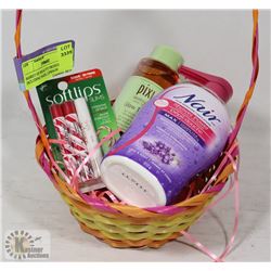 BASKET OF BEAUTY PRODUCTS INCLUDING NAIR, LIPBALM