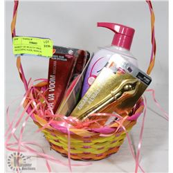 BASKET OF BEAUTY PRODUCTS INCLUDING NAIR, MASCARA