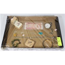 TRAY OF JEWELRY INCLUDING ELGIN POCKET WATCH