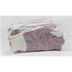1 DOZEN PAIR OF WORK GLOVES, BLUE RED PATTERN