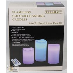 3PK R/C COLOUR CHANGING PILLAR CANDLES
