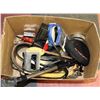 Image 1 : BOX OF ASSORTED SAWS, FILTER, WRENCH AND MORE