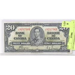 1937 CANADIAN $20.00 BILL.