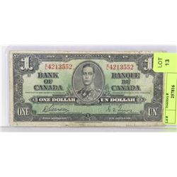 1937 CANADIAN $1.00 BILL.