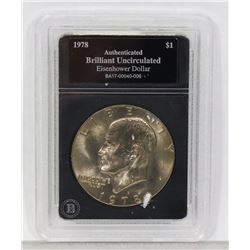 1978 B.U. EISENHOWER ENCASED DOLLAR COIN.