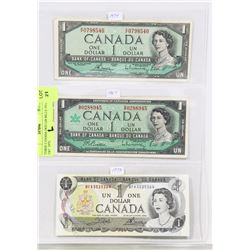THREE CANADA DOLLER BILLS 1954  1967  1973.