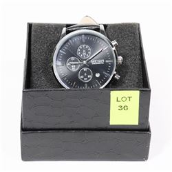 NEW MEGIR CALENDAR DATE WATCH WITH BLACK LEATHER