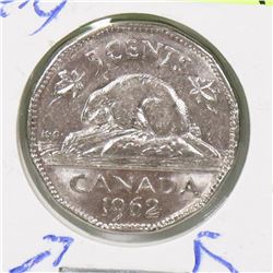 SCARCE 1962 DOUBLE DATE CANADIAN 5 CENT COIN