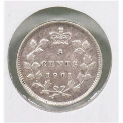 1901 CANADIAN QUEEN VICTORIA SILVER 5 CENT COIN