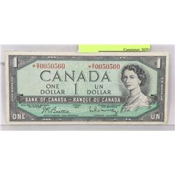 1954 CANADIAN ASTRISK O/Y REPLACEMENT $1 NOTE