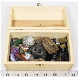 WOOD BOX W/SEMI-PRECIOUS STONES INCL.