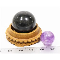 SET OF 2 ROCK QUARTZ SPHERES - AMETHYST