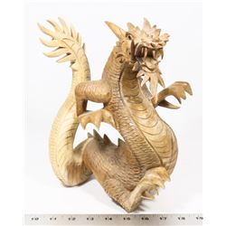HANDCARVED WOOD DRAGON 11" HIGH