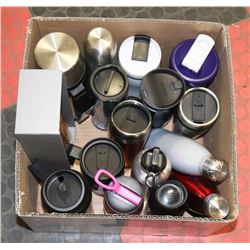 BOX W/TRAVEL MUGS, THERMOSES & SPORTS
