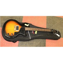 EPIPHONE JR ELECTRIC SUNBURST GUITAR W/ SOFT CASE.