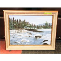 FROZEN LANDSCAPE WATER COLOR PAINTING, 19 X 15
