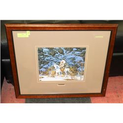 BEV DOOLITTLE EAGLE HEART FRAMED PICTURE, 22"X26".