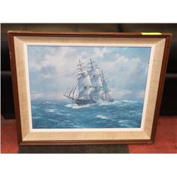 FRAMED OIL  SHIP PAINTING, 24 X 20