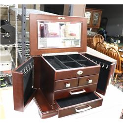 LARGE WOODEN LOCKING JEWELLERY ARMOIRE.